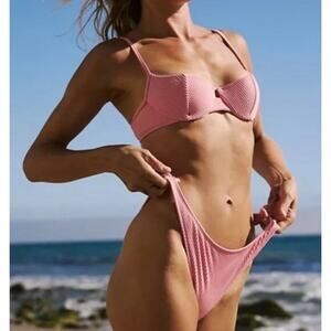 New! Set! Free People x Peony panel balconette highline‎ pant bikini, size S